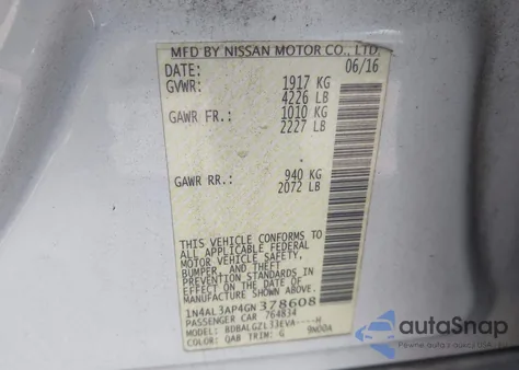 2016 Nissan Altima 2.5 S from USA, damaged, VIN 1N4AL3AP4GN378608